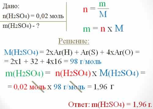 Определите массу 0 25 моль серной кислоты