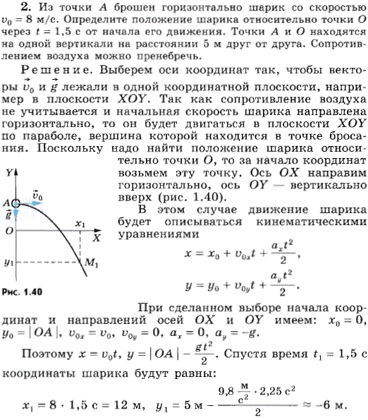 Шарик брошенный горизонтально